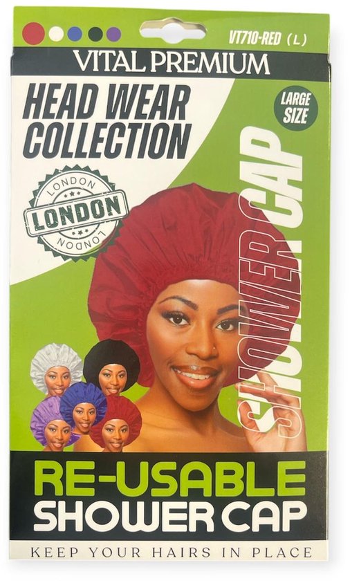 Vital Premium Re-Usable Shower Cap – Red (Large Size)