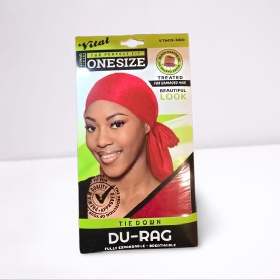 Vital Silky Tie-Down Du-Rag – Perfect Fit One Size (Red)