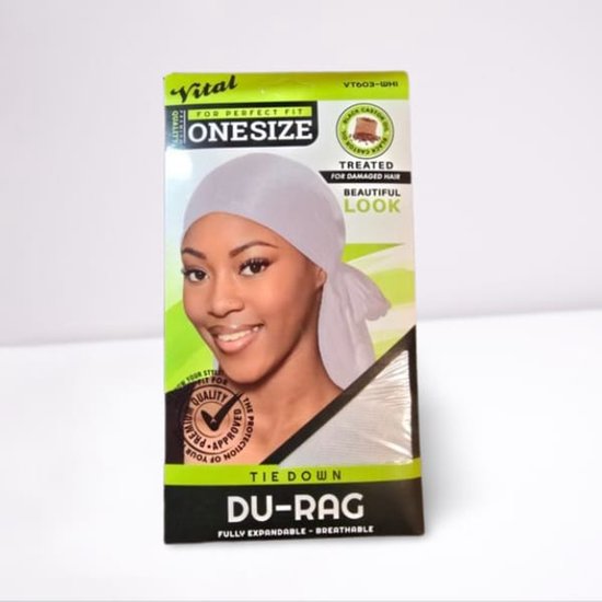 Vital Silky Tie-Down Du-Rag Perfect Fit Onesize WHITE