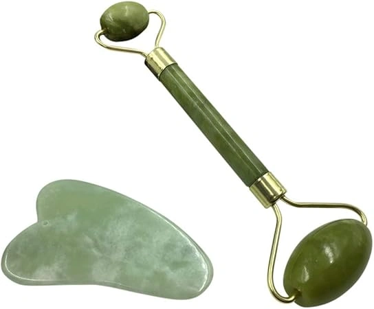 100% Real Jade Roller & Gua Sha - Face & Neck Massager Kit